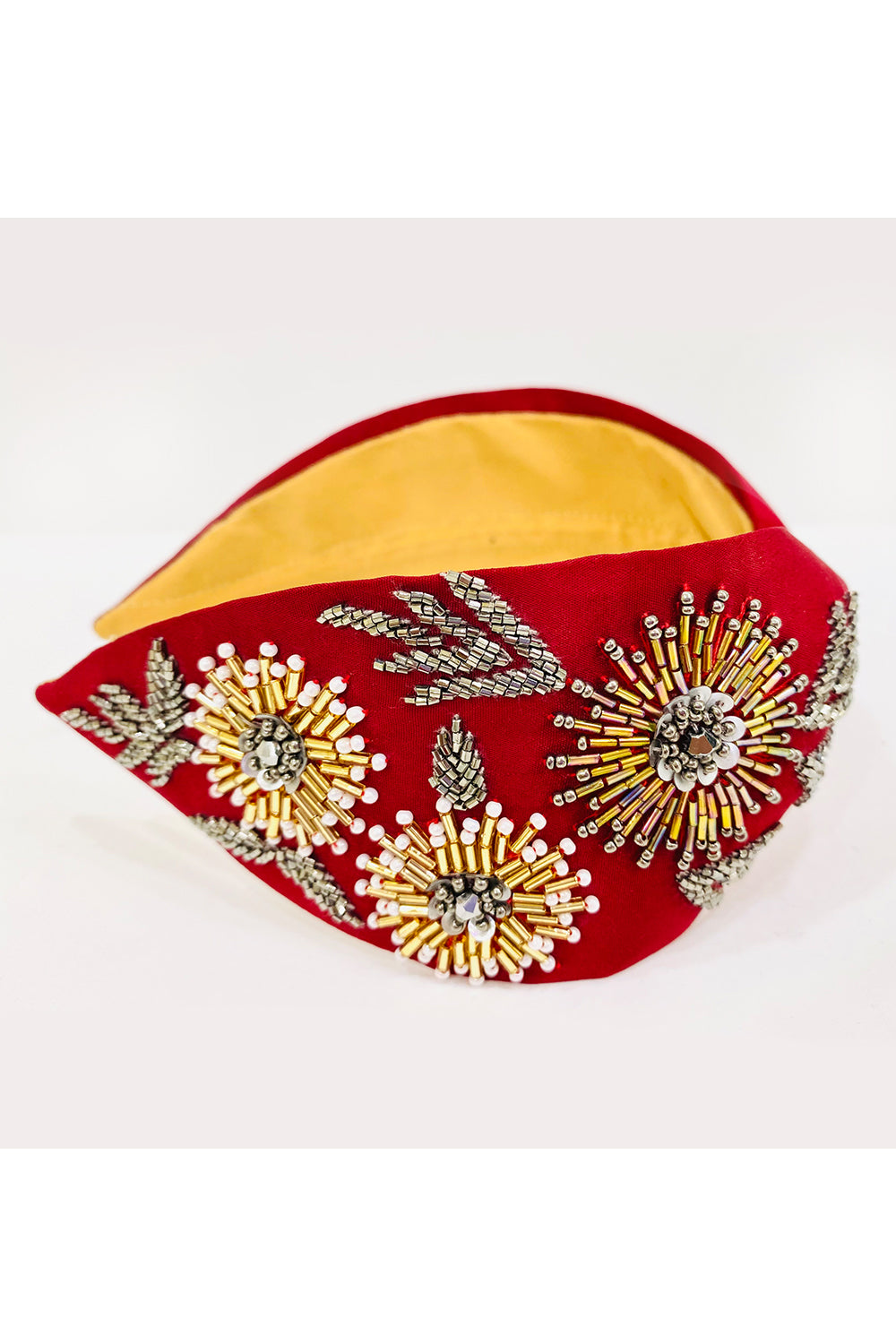 Maroon pure crepe floral theme hairband