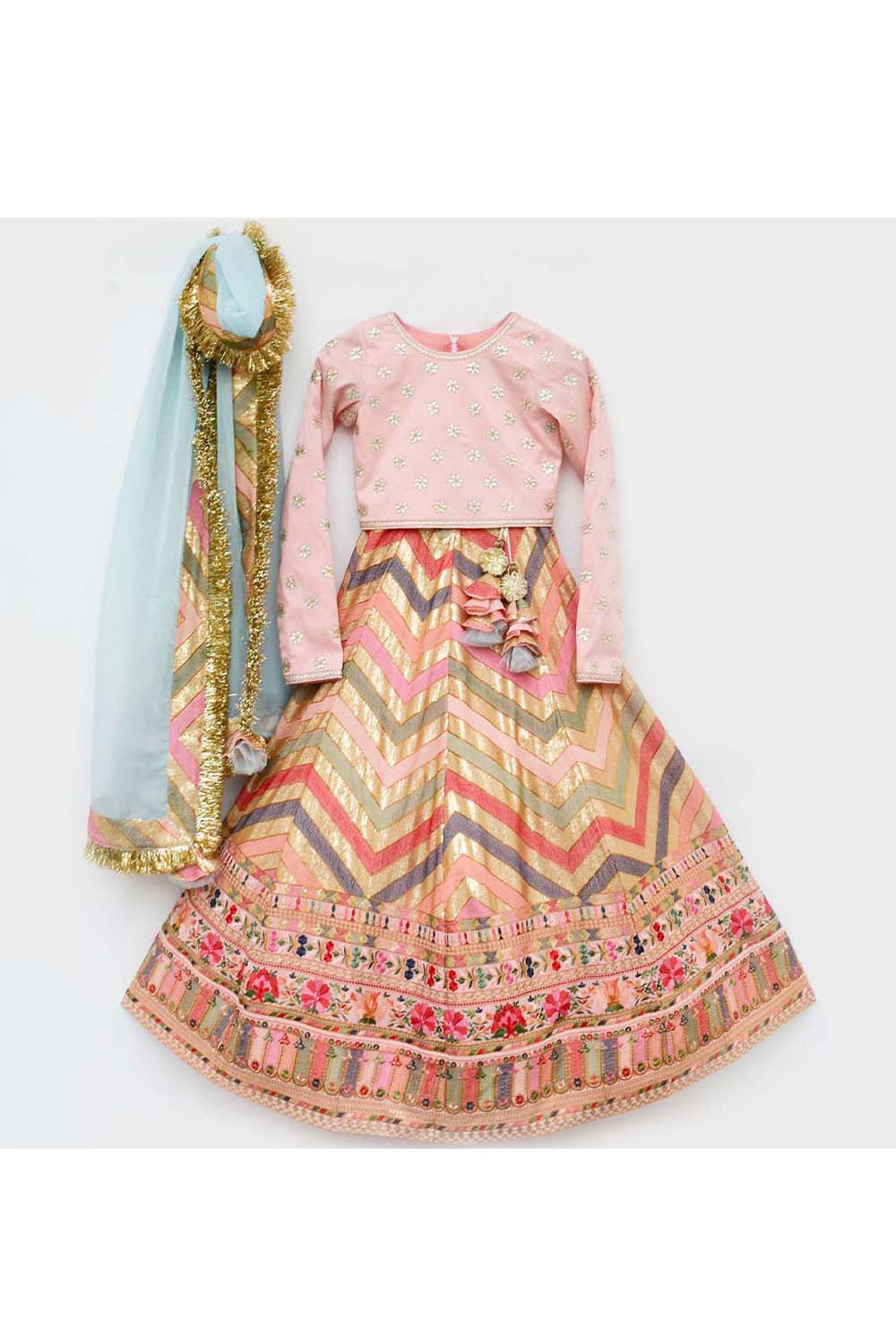 Boti Silk Work Choli And Multicolor Embroidered Lehenga With Dupatta