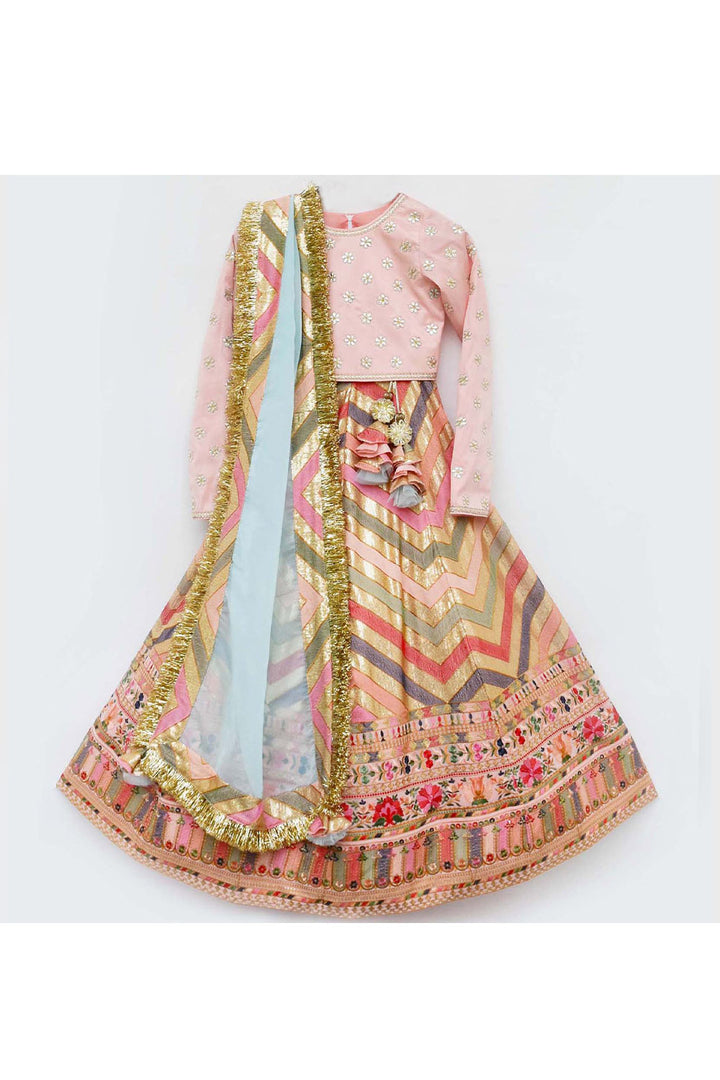 Boti Silk Work Choli And Multicolor Embroidered Lehenga With Dupatta