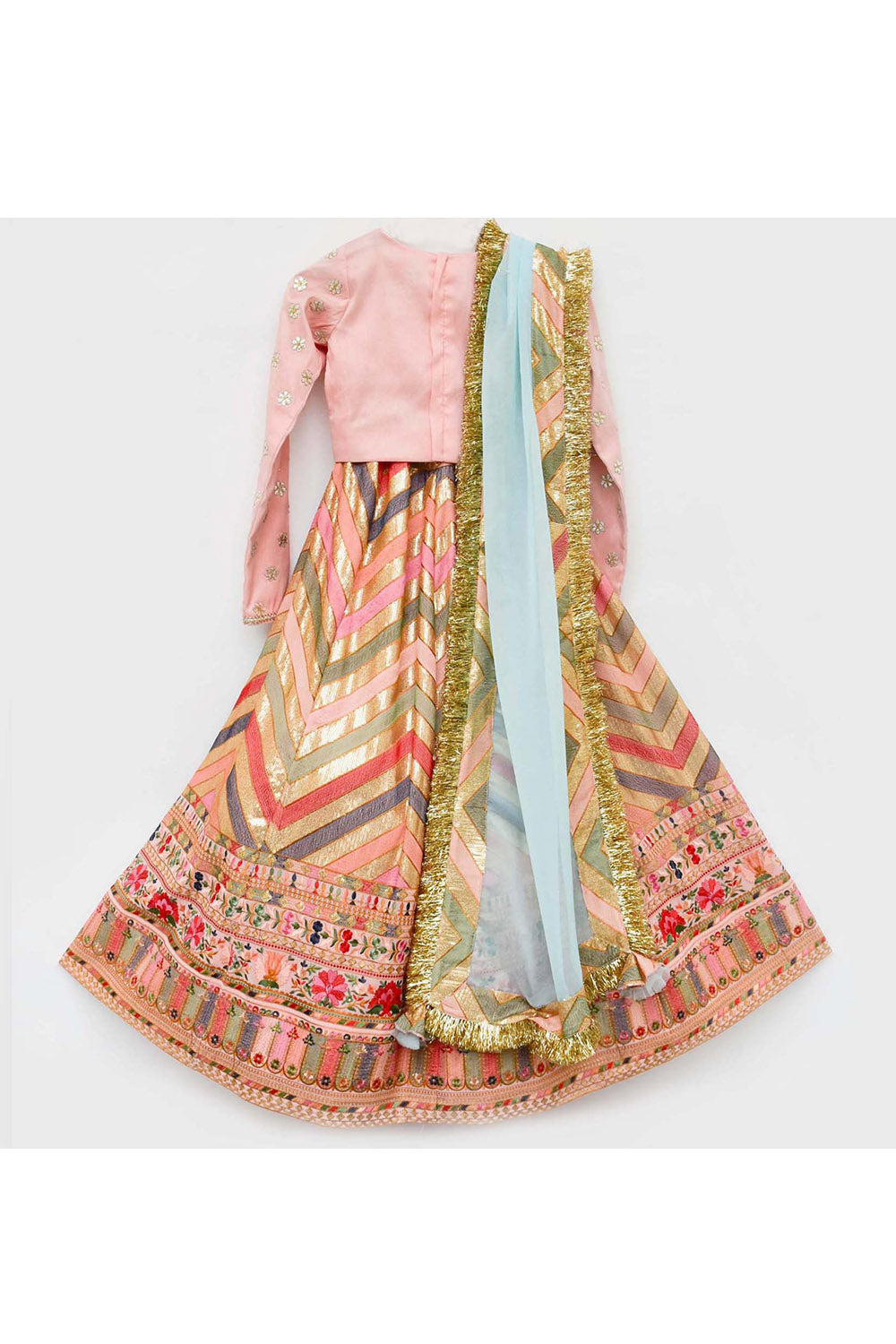 Boti Silk Work Choli And Multicolor Embroidered Lehenga With Dupatta