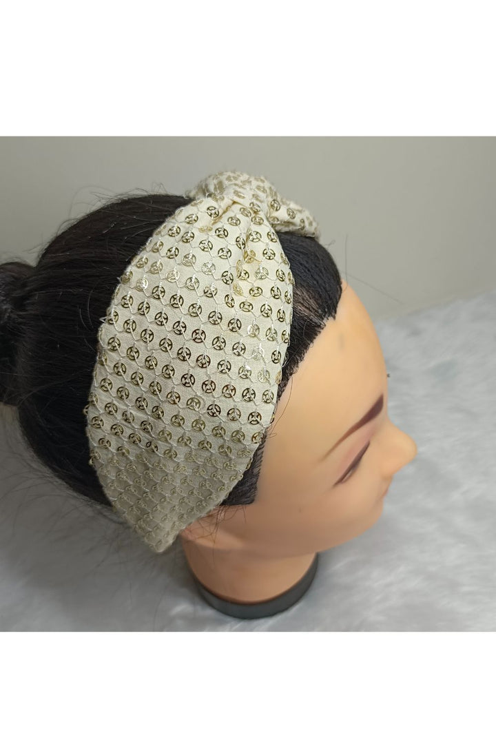 Off White Embroidered Cotton hairband