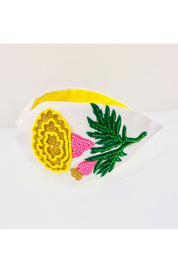 White And Yellow Sunflower Embroidered Hairband