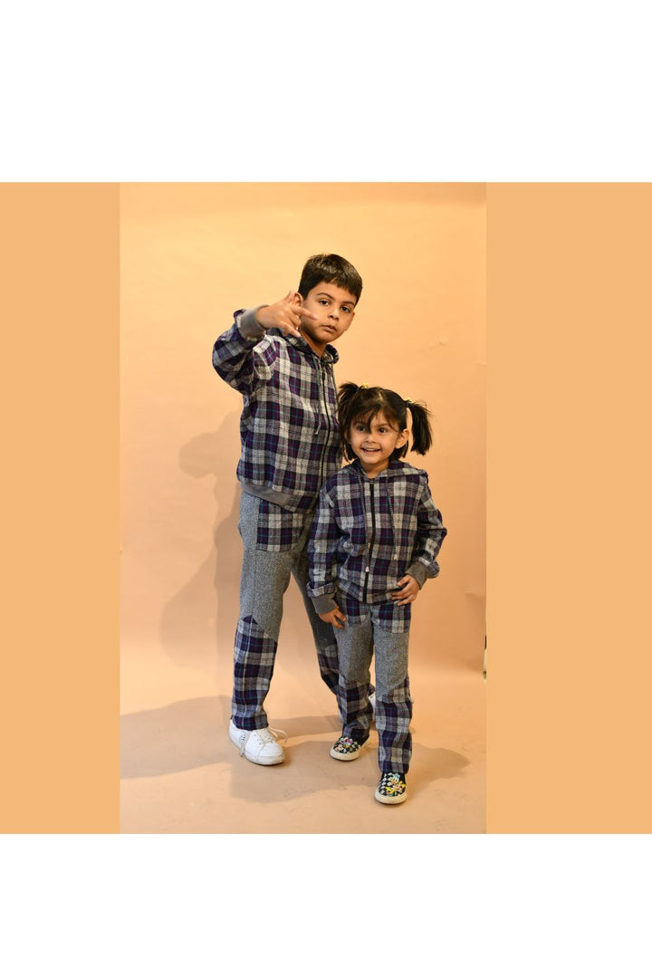 Grey Check Printed Cord Set