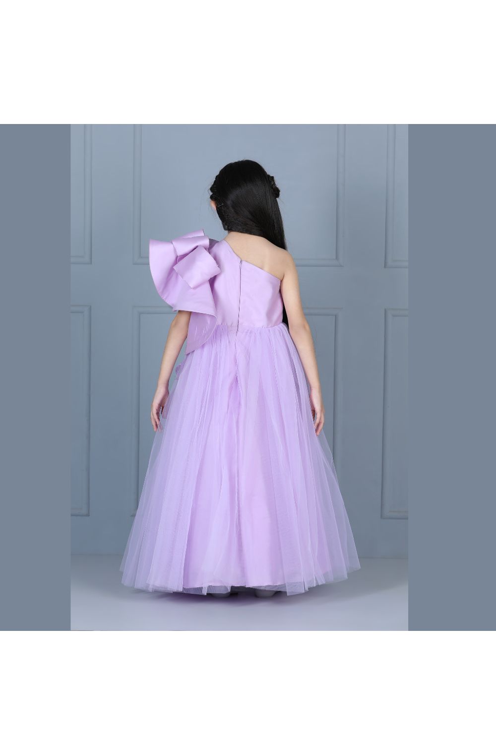 Lilac One Shoulder Ruffle Net Gown