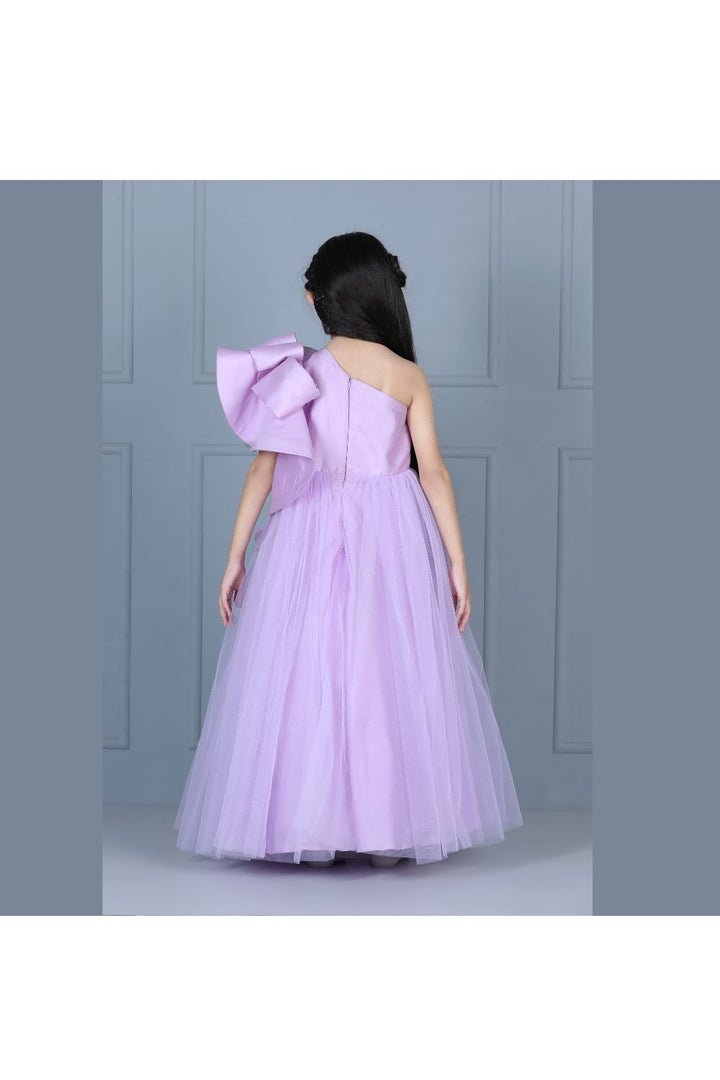 Lilac One Shoulder Ruffle Net Gown