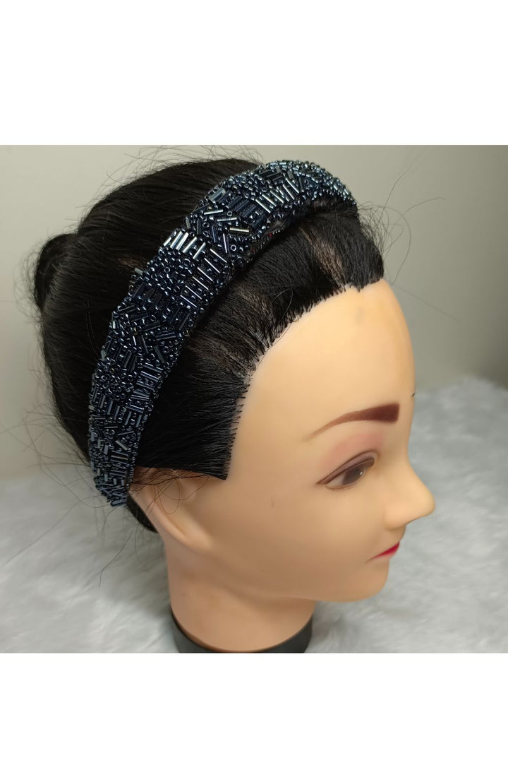 Blue Beads Embroidered Net Hairband