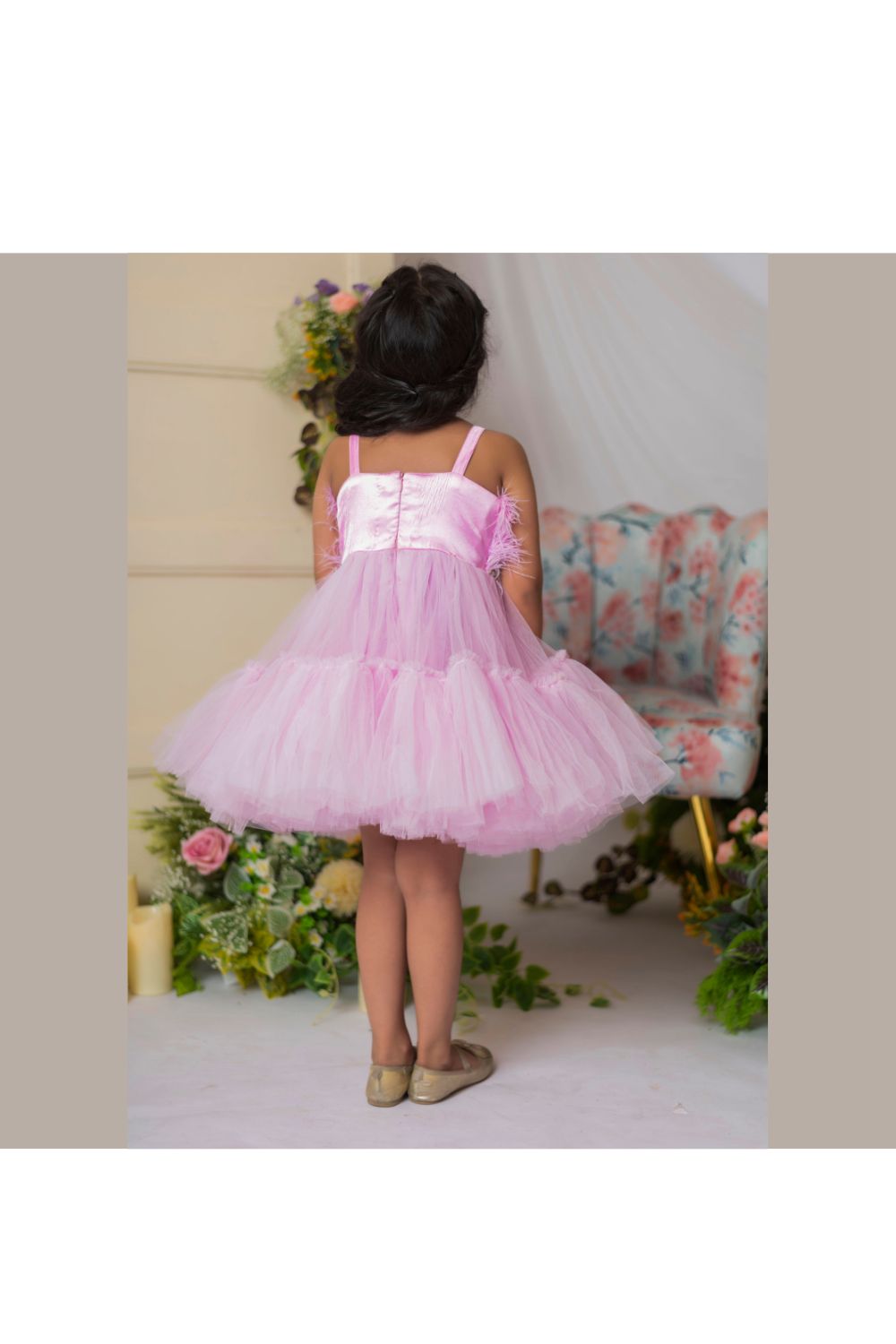 Lilac Feather And Pearls Detailing Dress