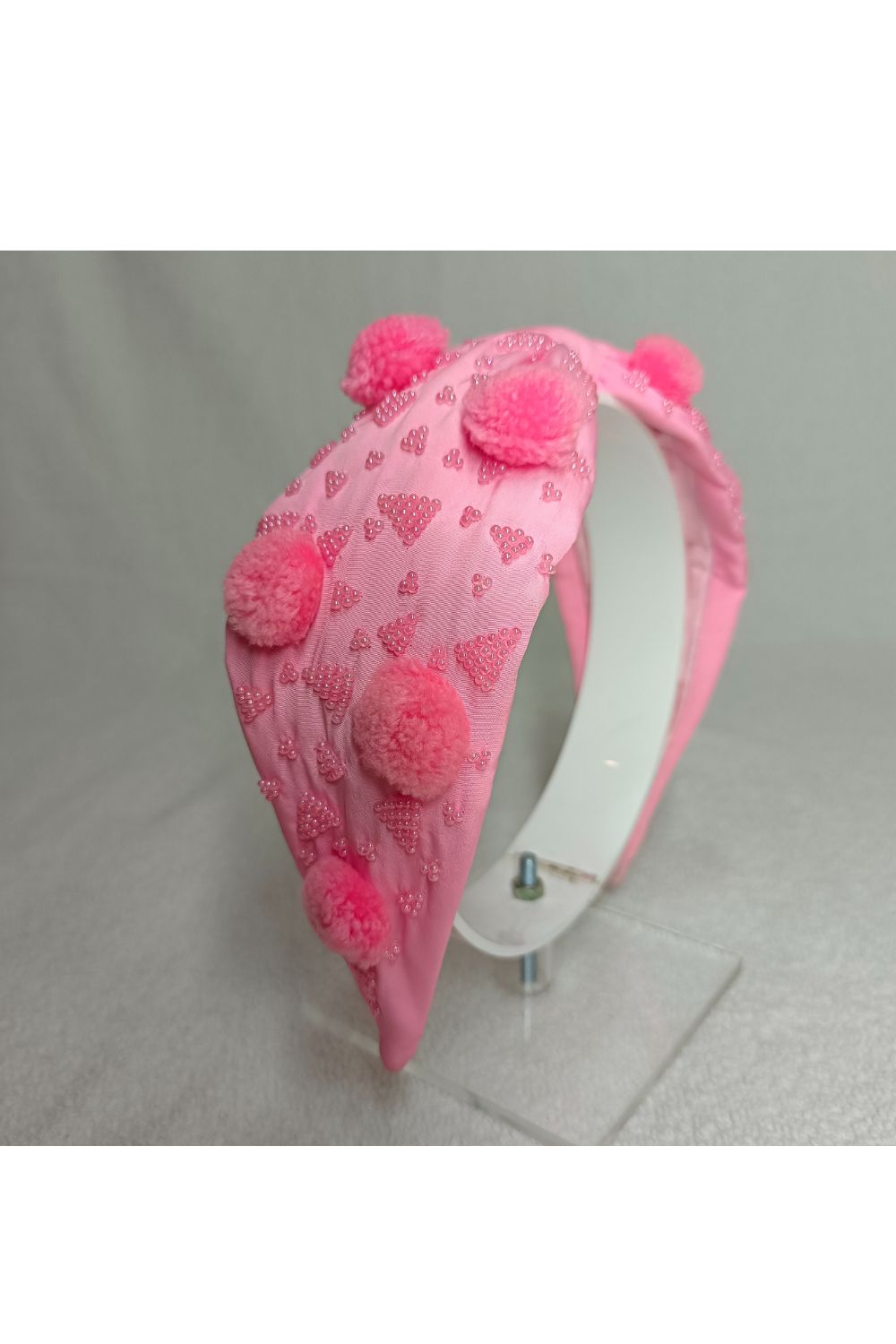 Pink Pom Pom And Beads Detailing Crepe Hairband