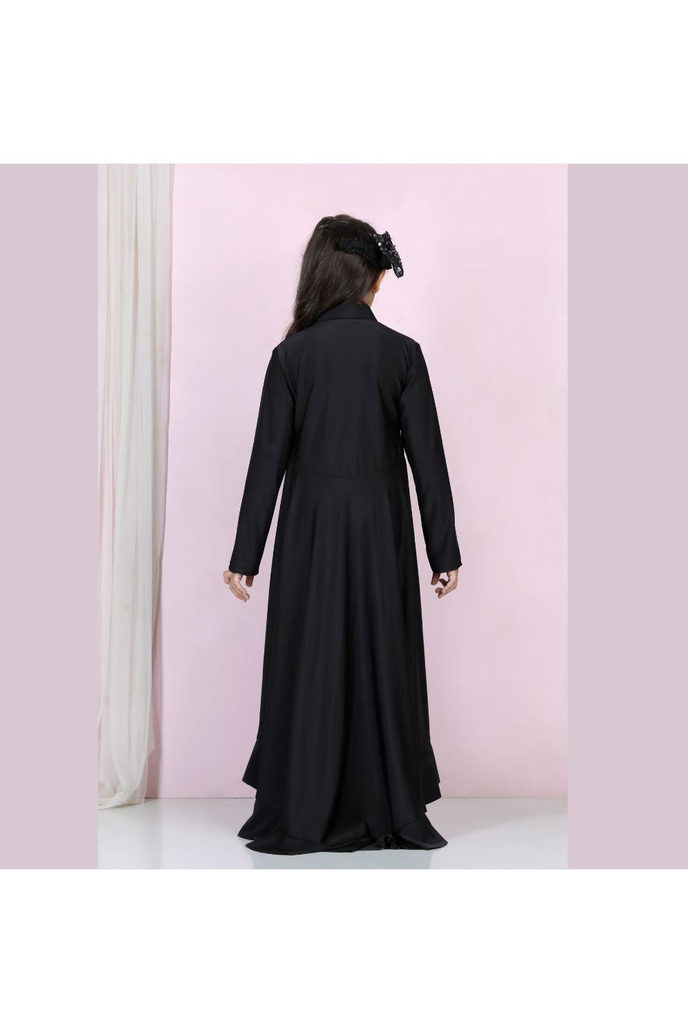 Black Flower Detailing High Low Lycra Dress