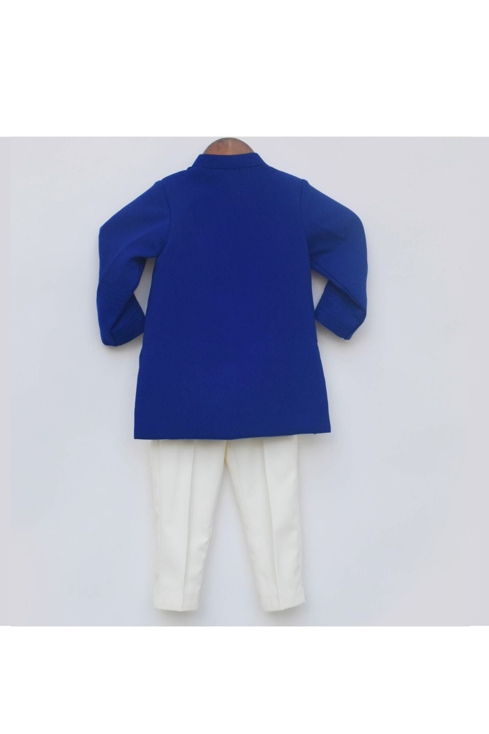 Blue Full Sleeves Bandgala With White pant Set
