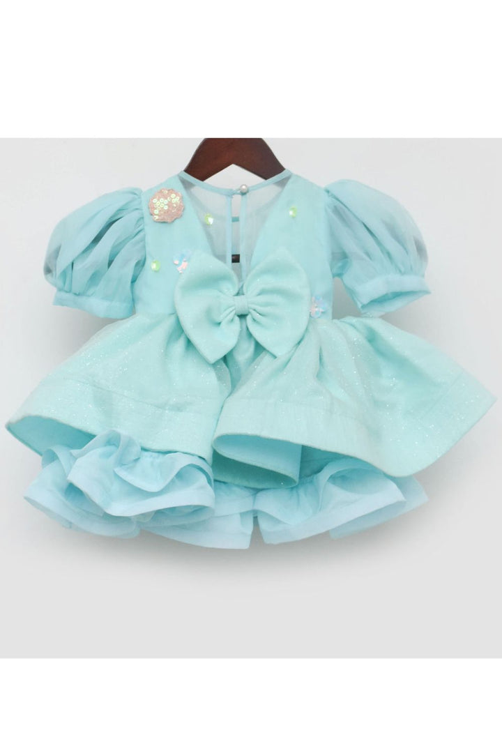 Aqua Blue 3D Mermaid Motif Embroidered Dress