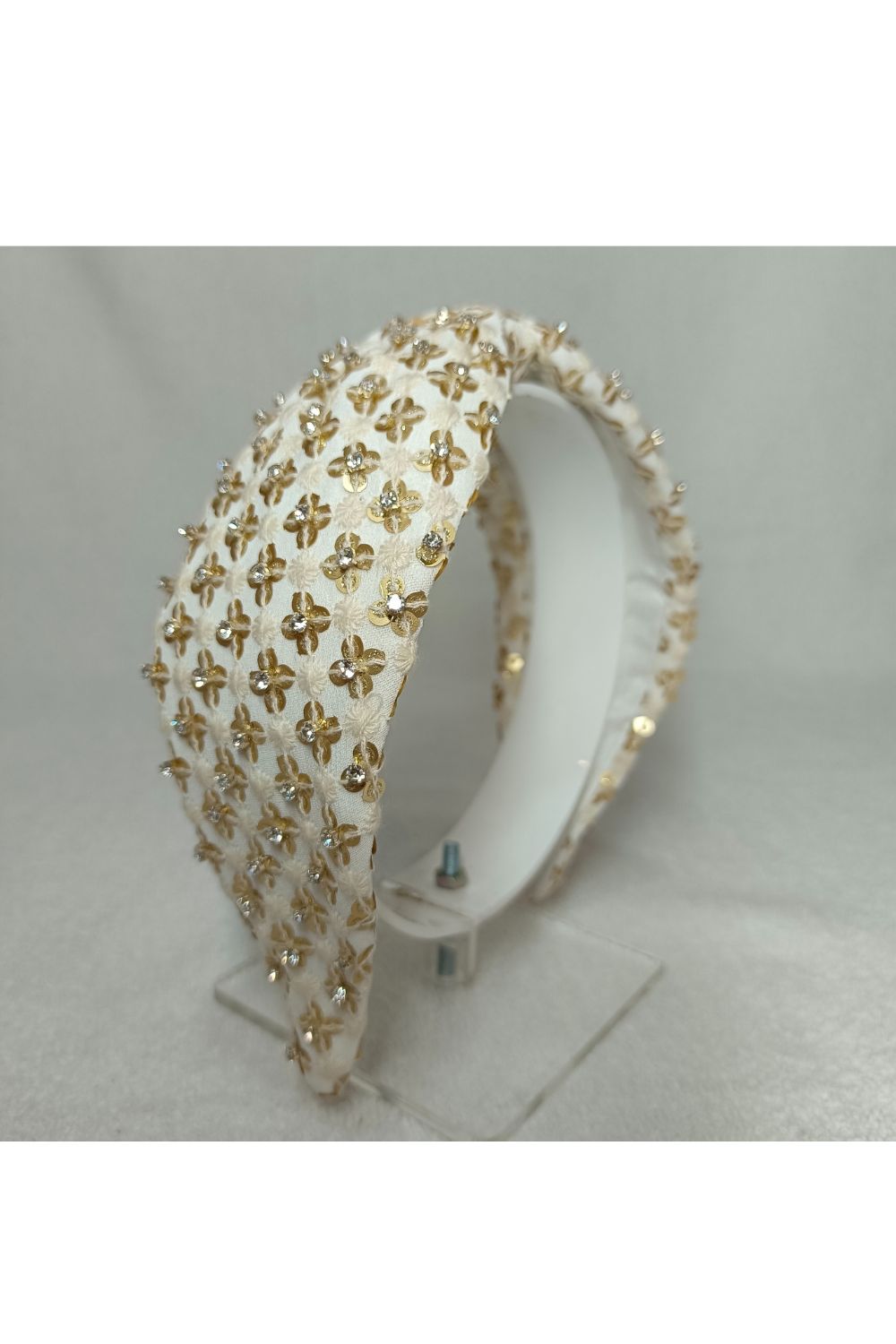 Off White Embroidered Georgette Hairband