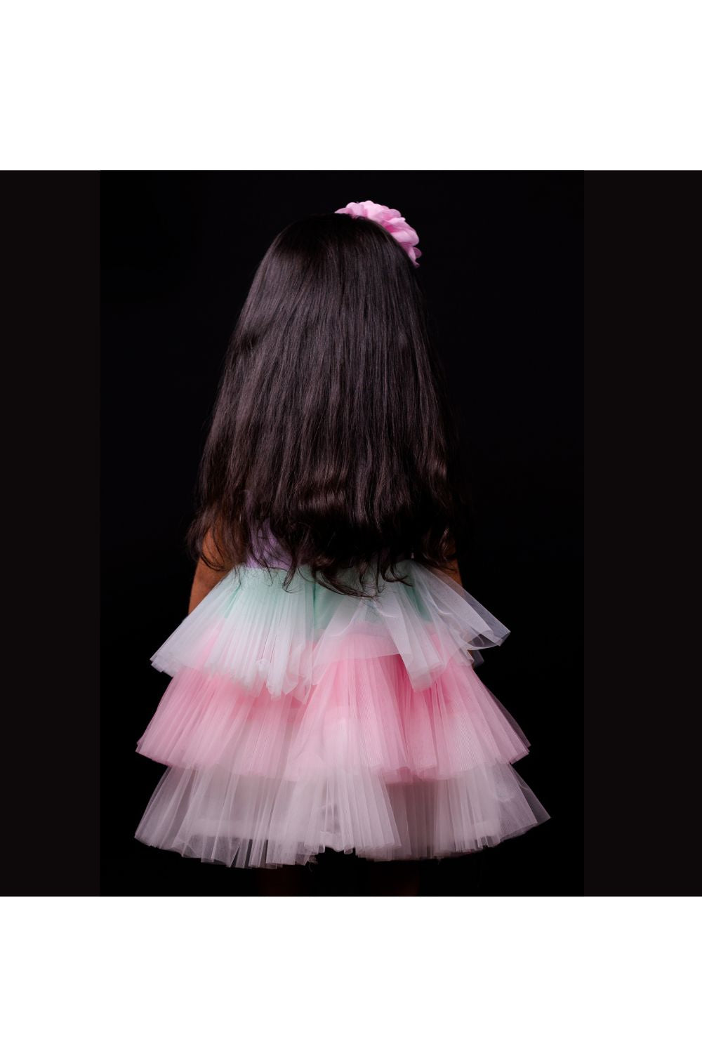 Multicolor Bow Detailing One Shoulder Net Frill Dress