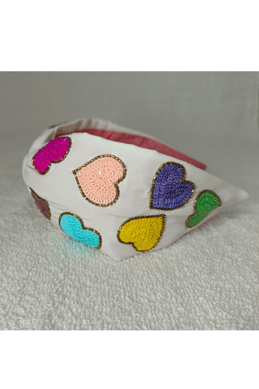 White Beads Embroidered Heart Hairband