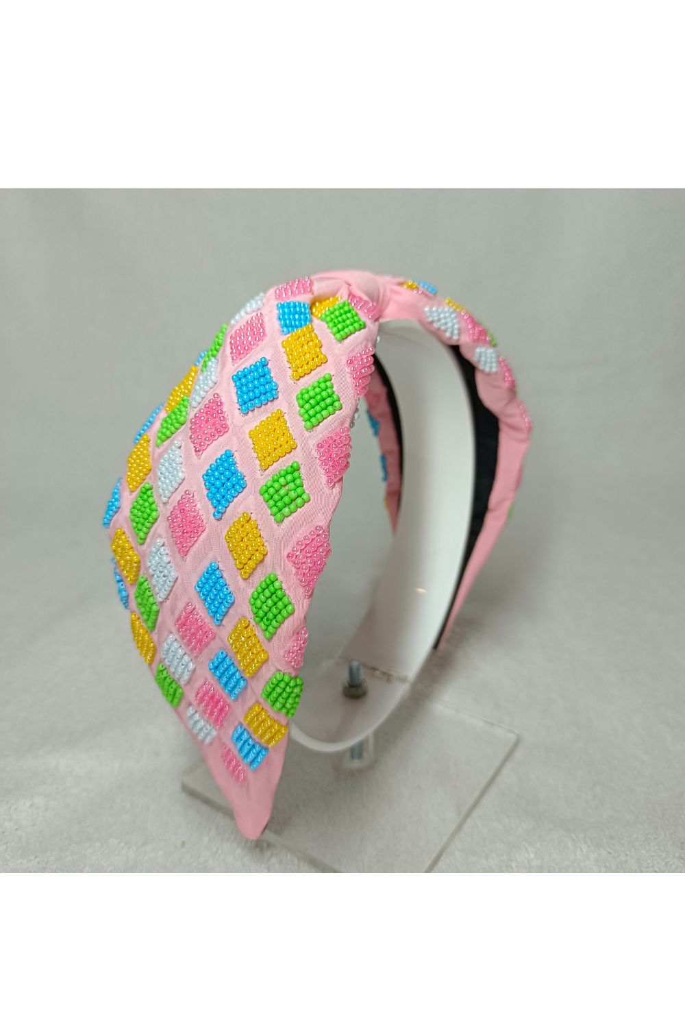 Pink Beads Embroidered Crepe Hairband
