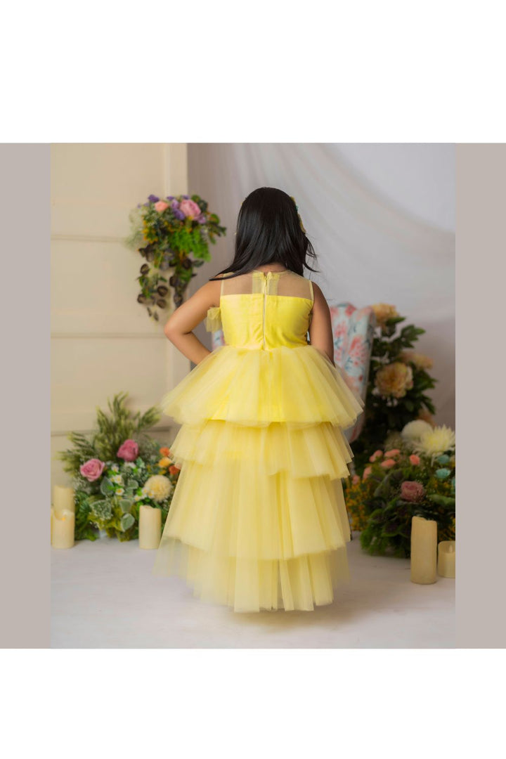 Yellow Floral Sequins Embroidered High Low Dress