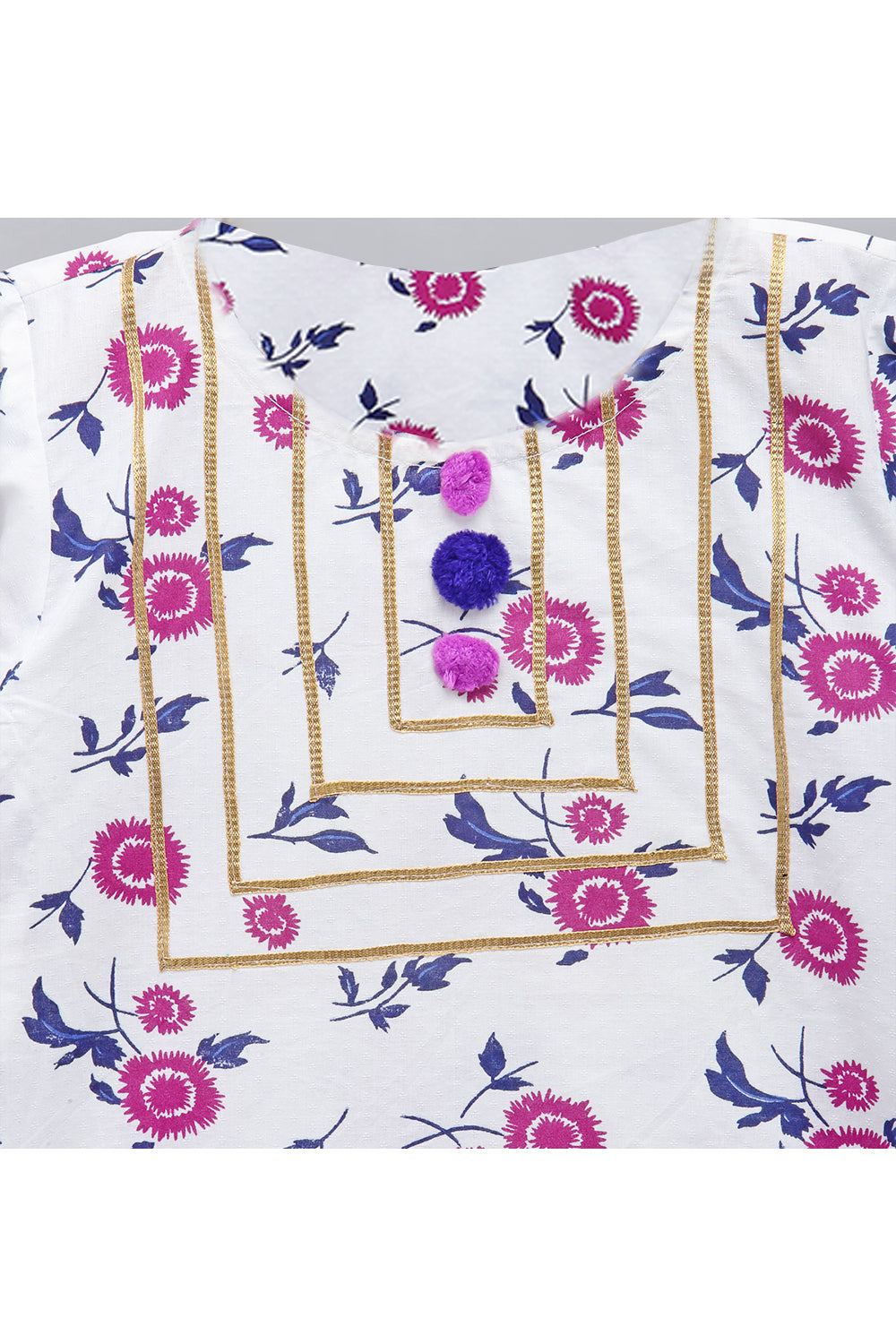 White Printed Kurta With Purple Sharara Set