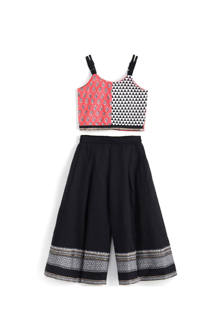 Peach and black printed top with palazzo set