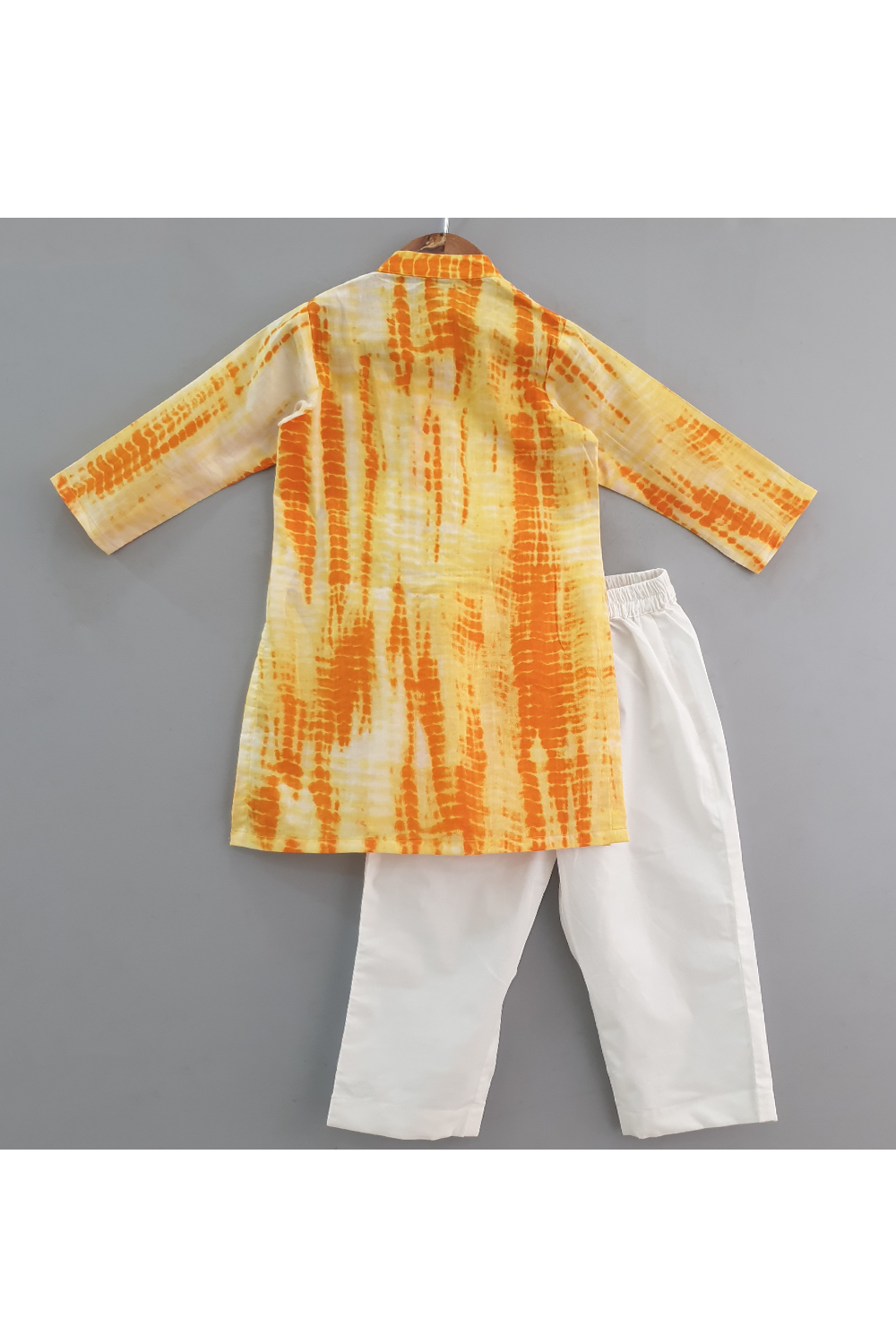 Mustard Yellow Tie And Dye Printed Kurta With Pyjama Set