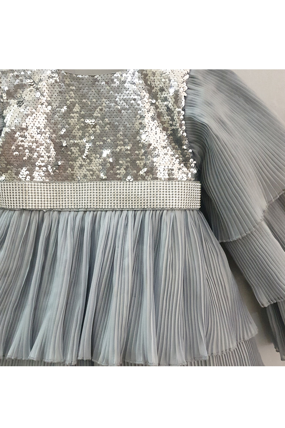 Grey Sequins Layered Dress With Hair Clip