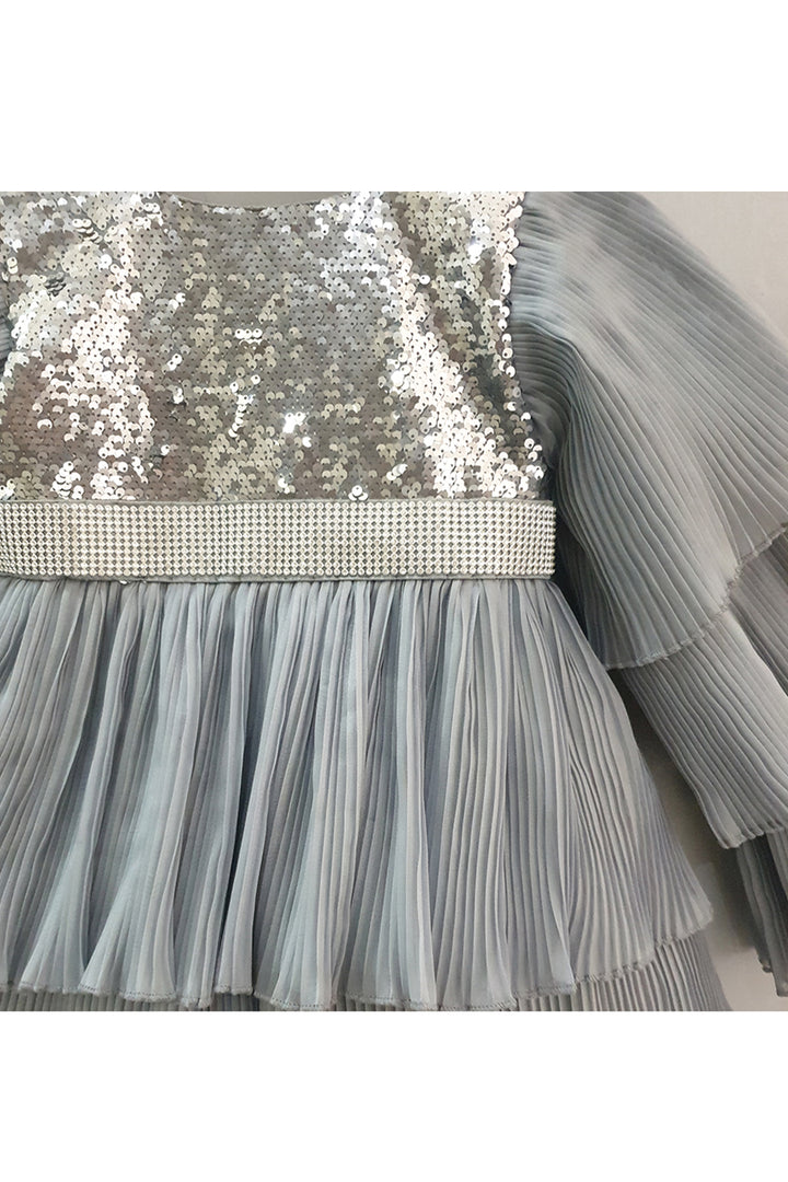 Grey Sequins Layered Dress With Hair Clip