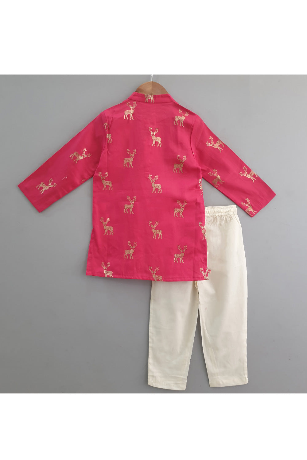 Hot Pink Reindeer Printed Cotton Kurta With Pyjama Set
