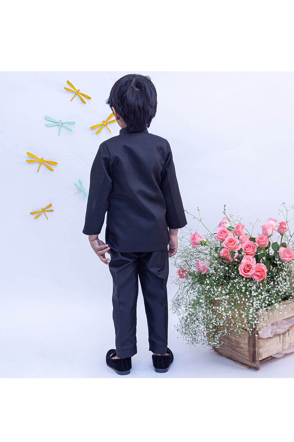 Black mirror embroidery buttons bandhgala with pants