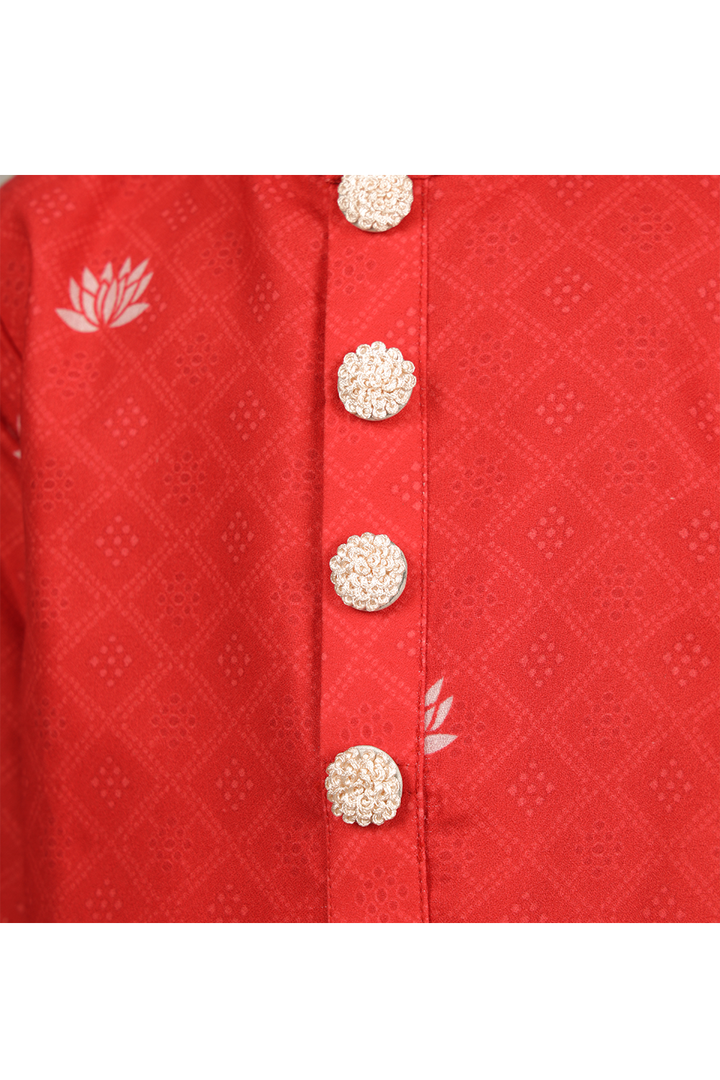 Red lotus printed kurta with pyjama
