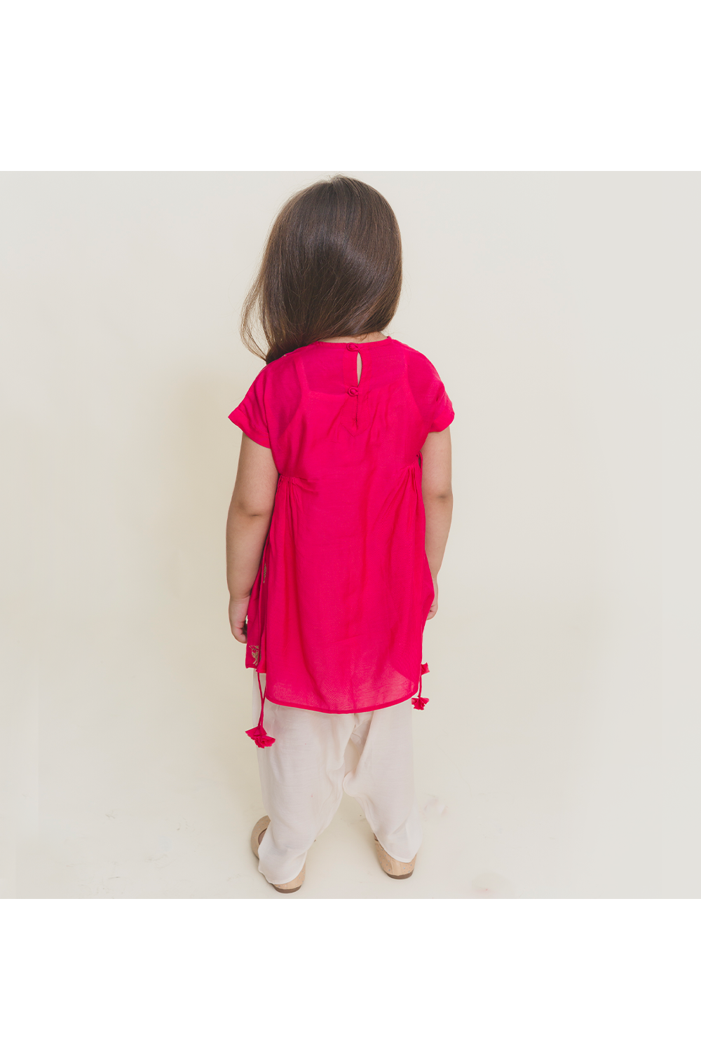 Sheep embroidered pink kurta dhoti set