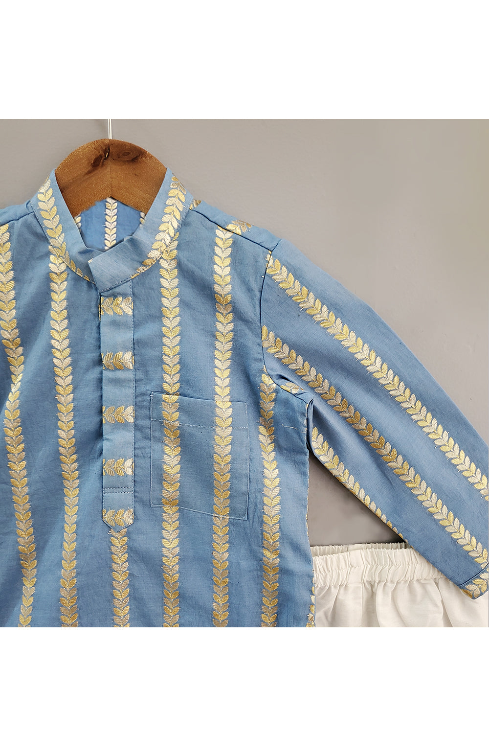 Blue Zari Embroidered Kurta With White Dhoti Set