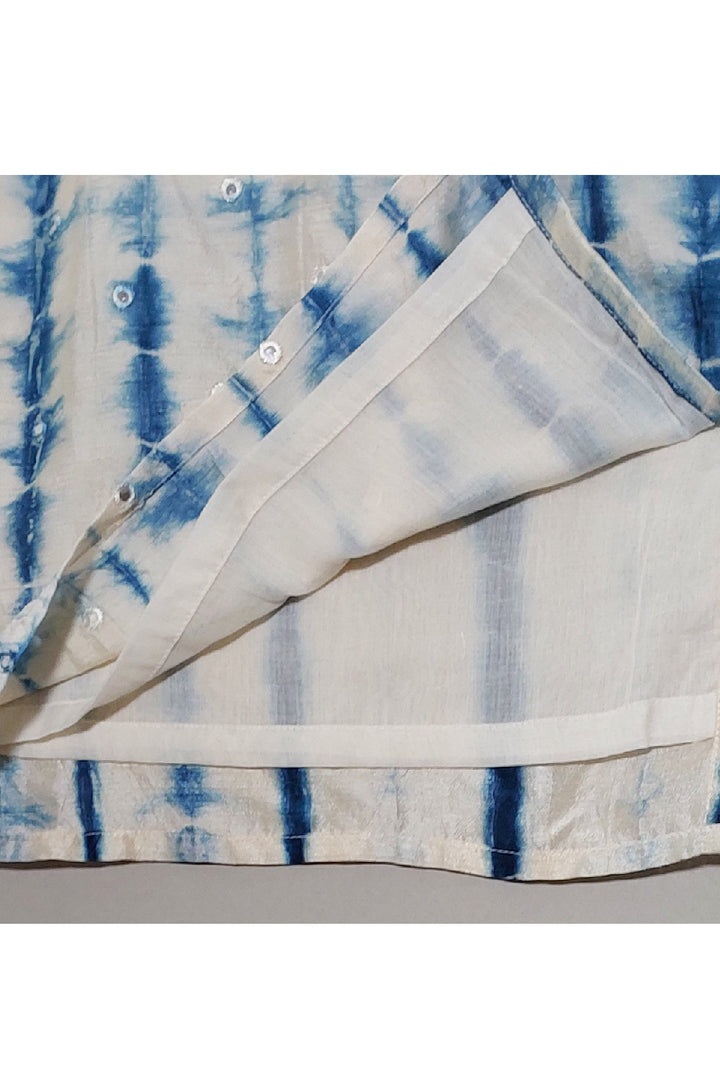White And Blue Tie And Dye With Faux Mirror Detailing Kurta With Pyjama Set