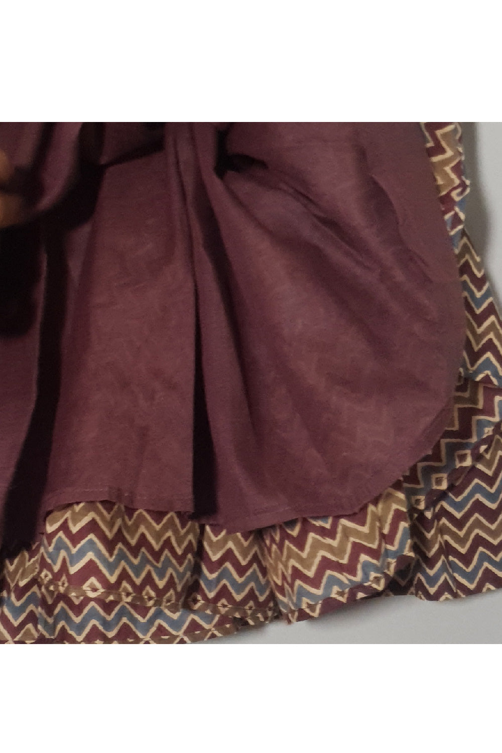 Brown Lace Detailing Cotton Top With Printed Lehenga Set