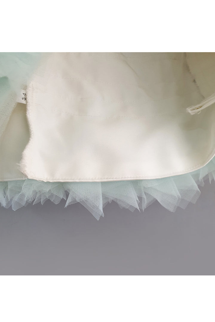 White Sequins Embroidered Bow Frill Dress