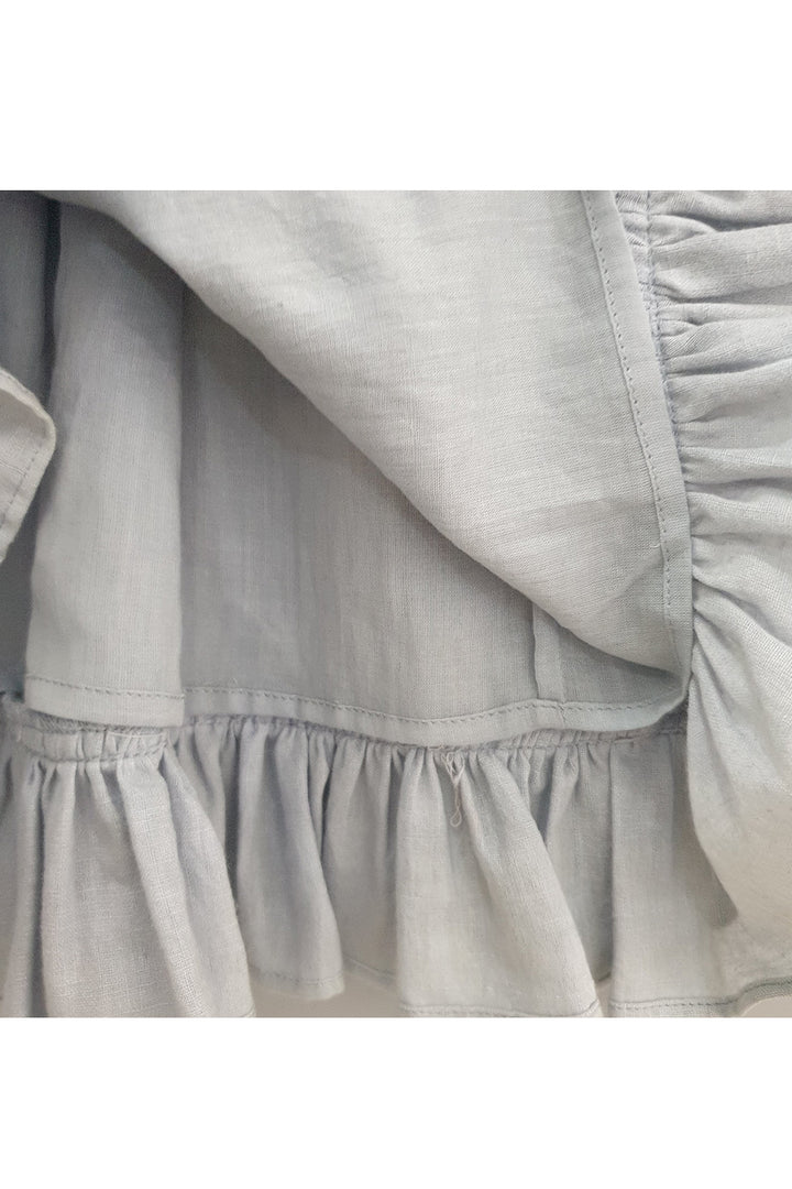 Lilac grey pintucks gathered and embroidered dress