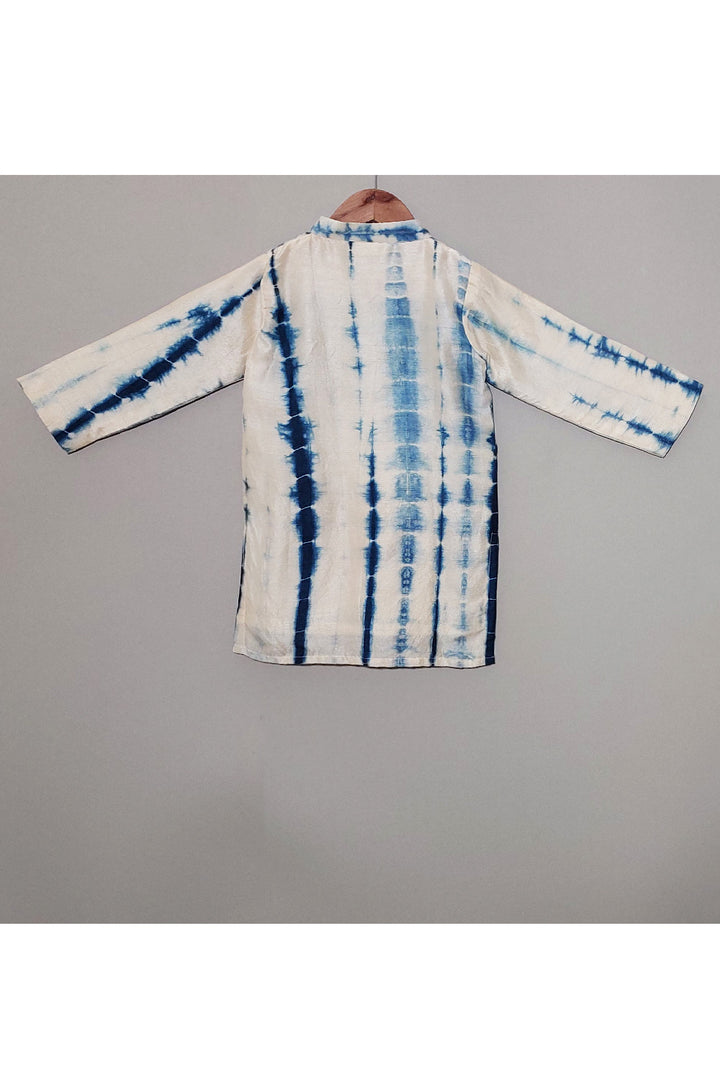 White And Blue Tie And Dye With Faux Mirror Detailing Kurta With Pyjama Set