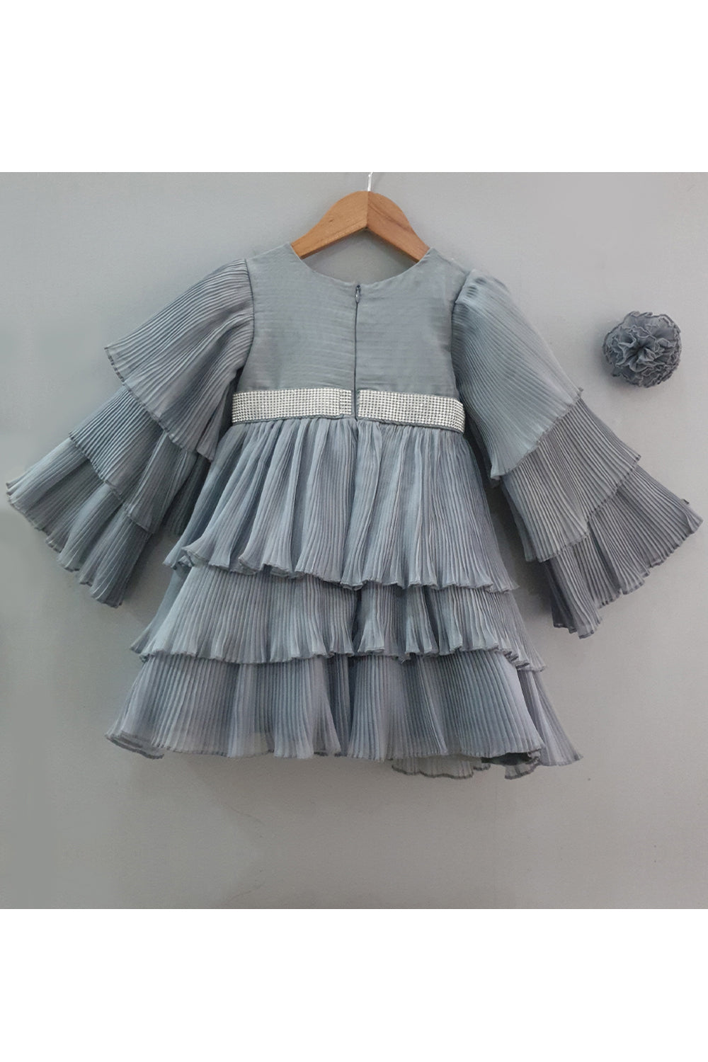 Grey Sequins Layered Dress With Hair Clip