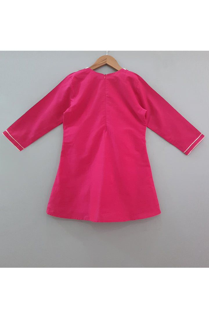 Fuchsia lotus hand painted kurta and sharara with dupatta