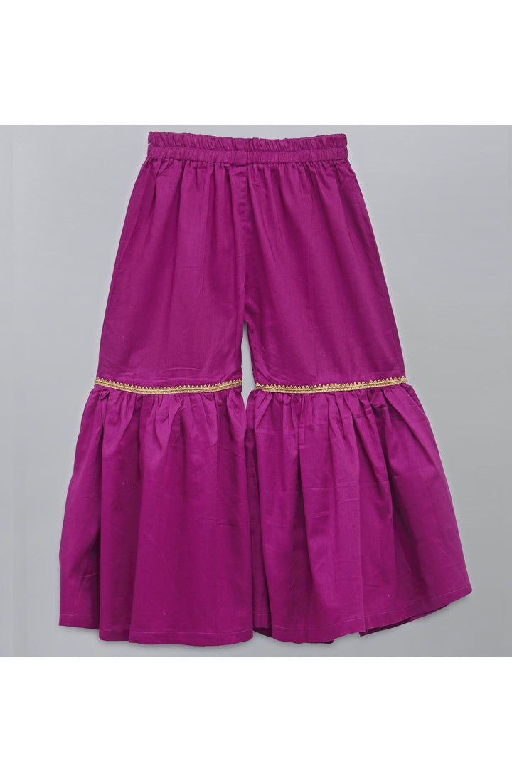 White Printed Kurta With Purple Sharara Set