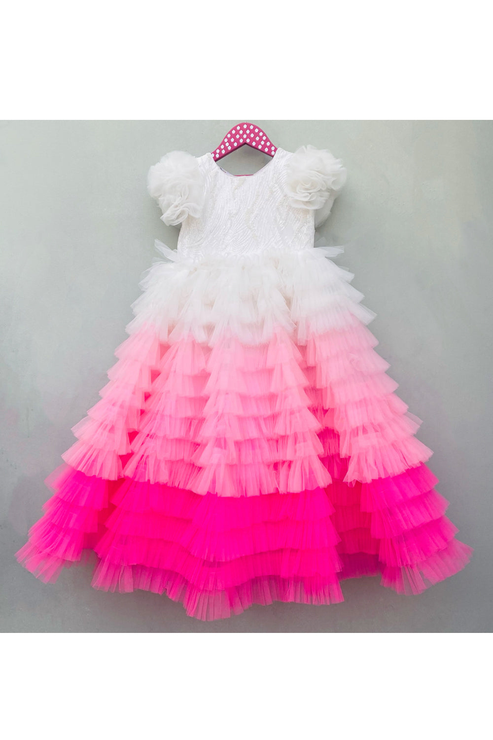Multicolor Ombre Frill Layered Gown