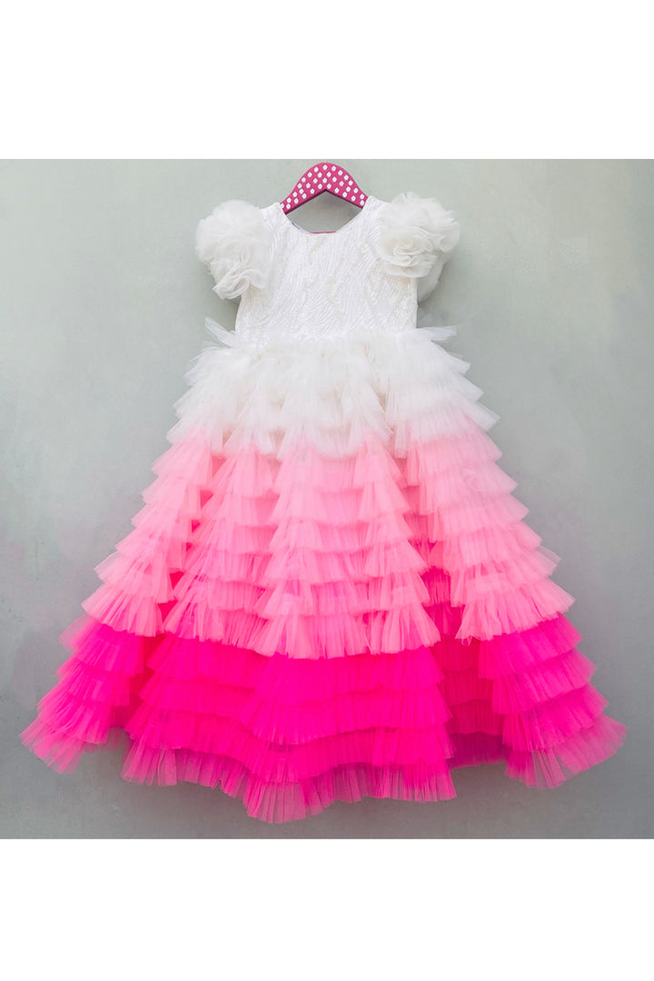 Multicolor Ombre Frill Layered Gown