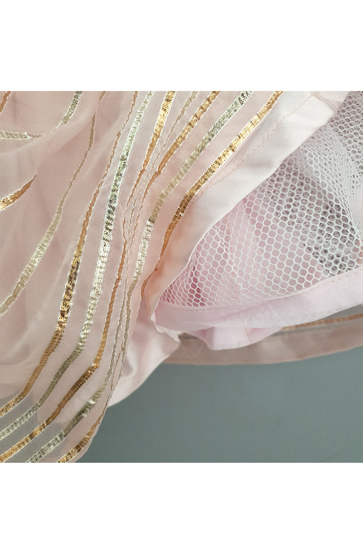 Baby pink peplum style lace work top with lehenga set