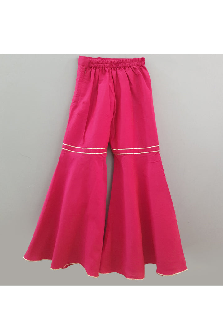 Fuchsia lotus hand painted kurta and sharara with dupatta