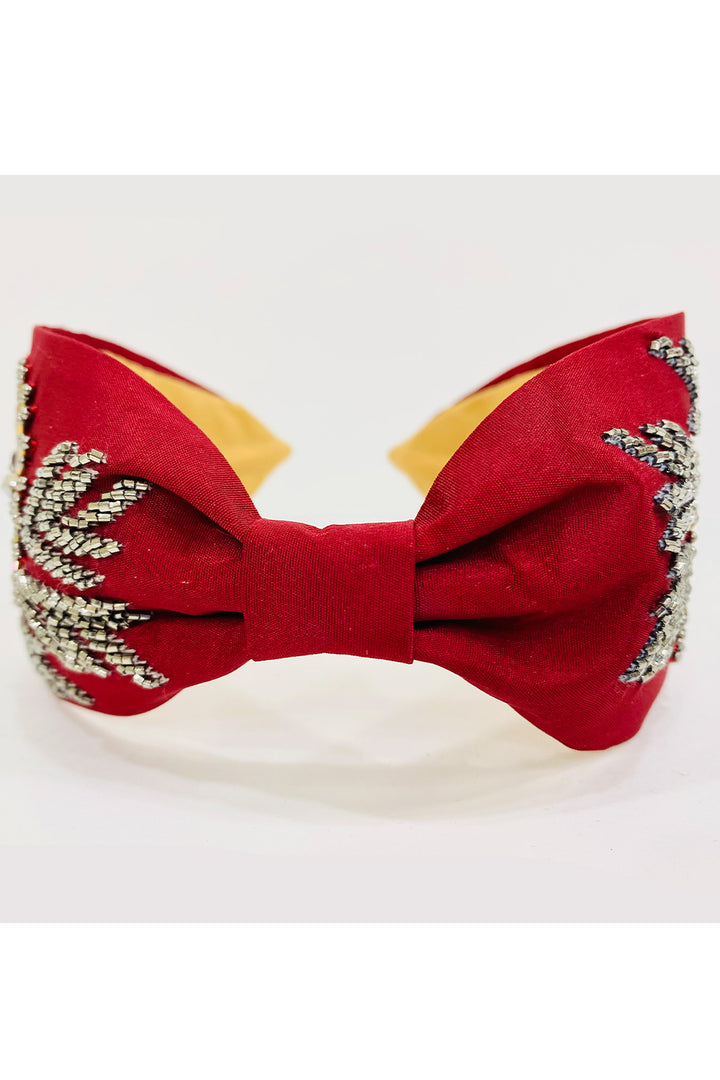 Maroon pure crepe floral theme hairband