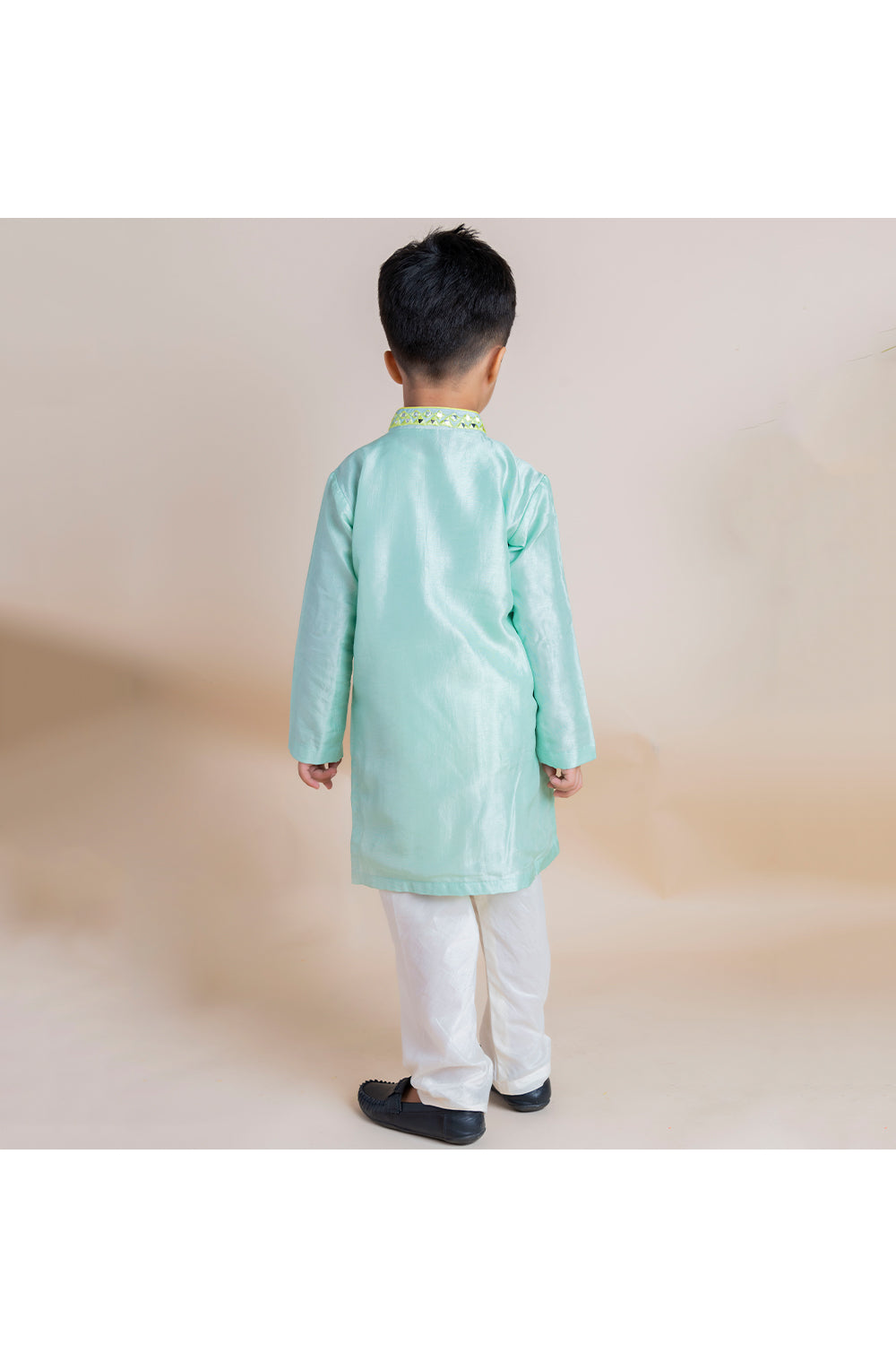 Mirror work kurta with white churidar
