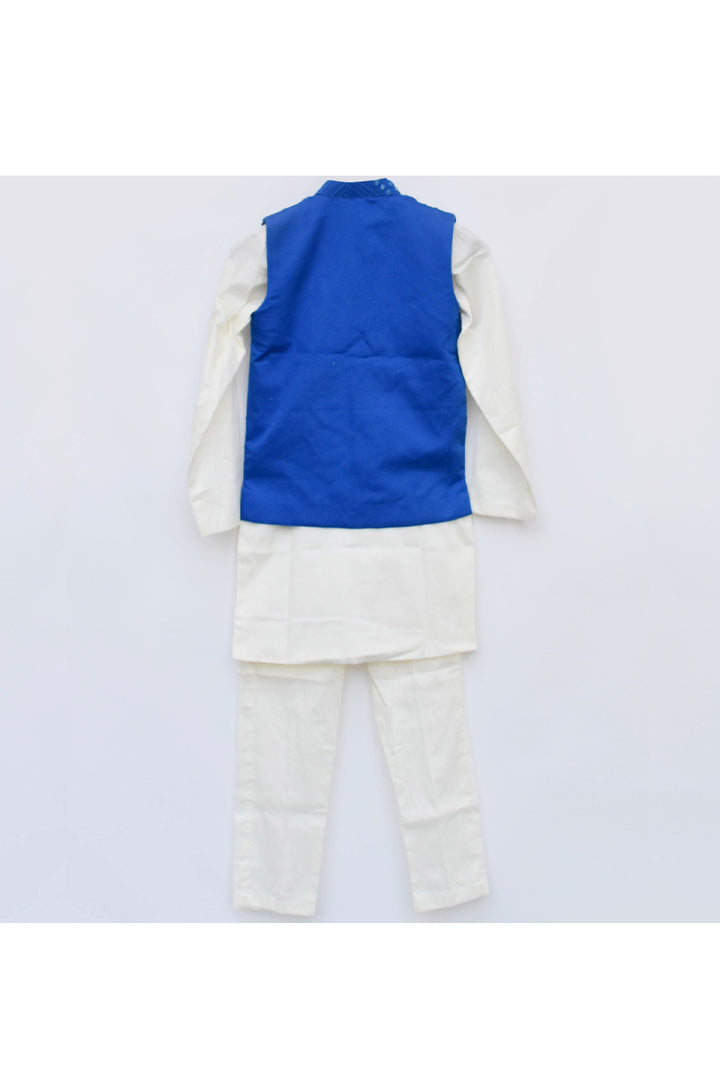 White Kurta With Mirror Embroidered jacket Set