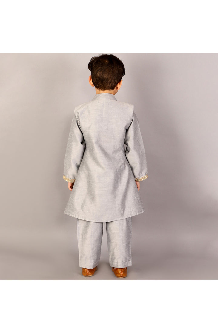 Grey Peacock Embroidered Bandhgala With Pant Set