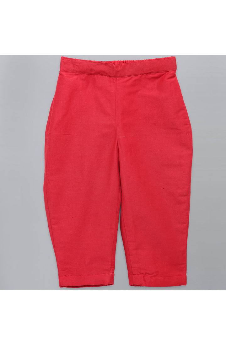 Red Cotton Silk Embroidered Short Bandhgala With Pant Set