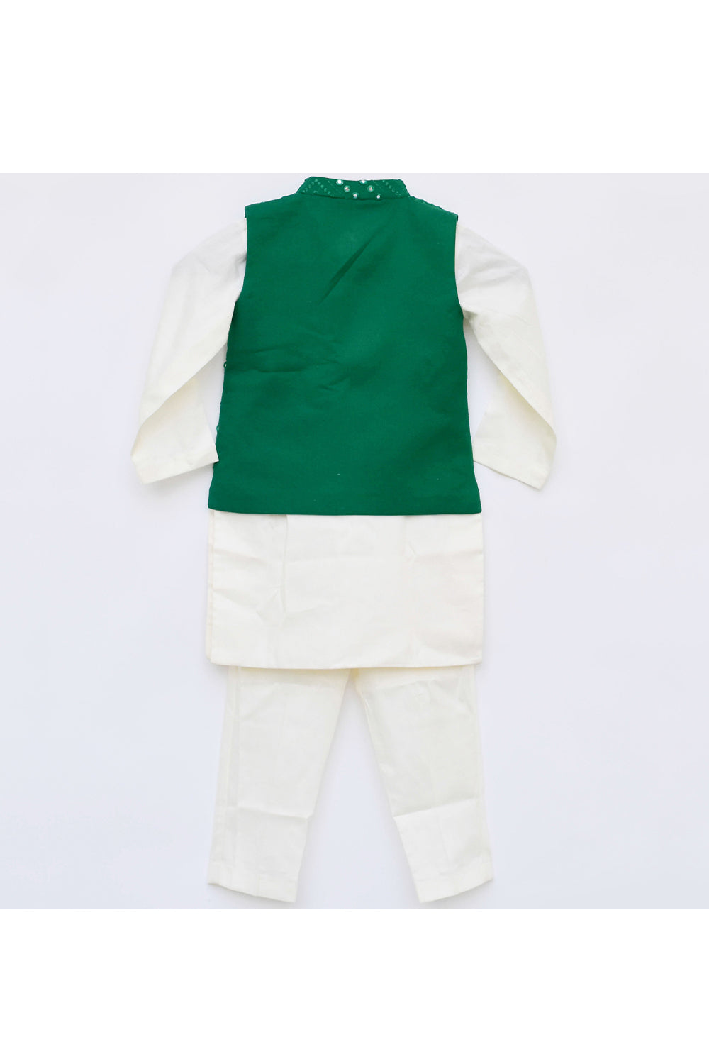 White Kurta With Mirror Embroidered jacket Set