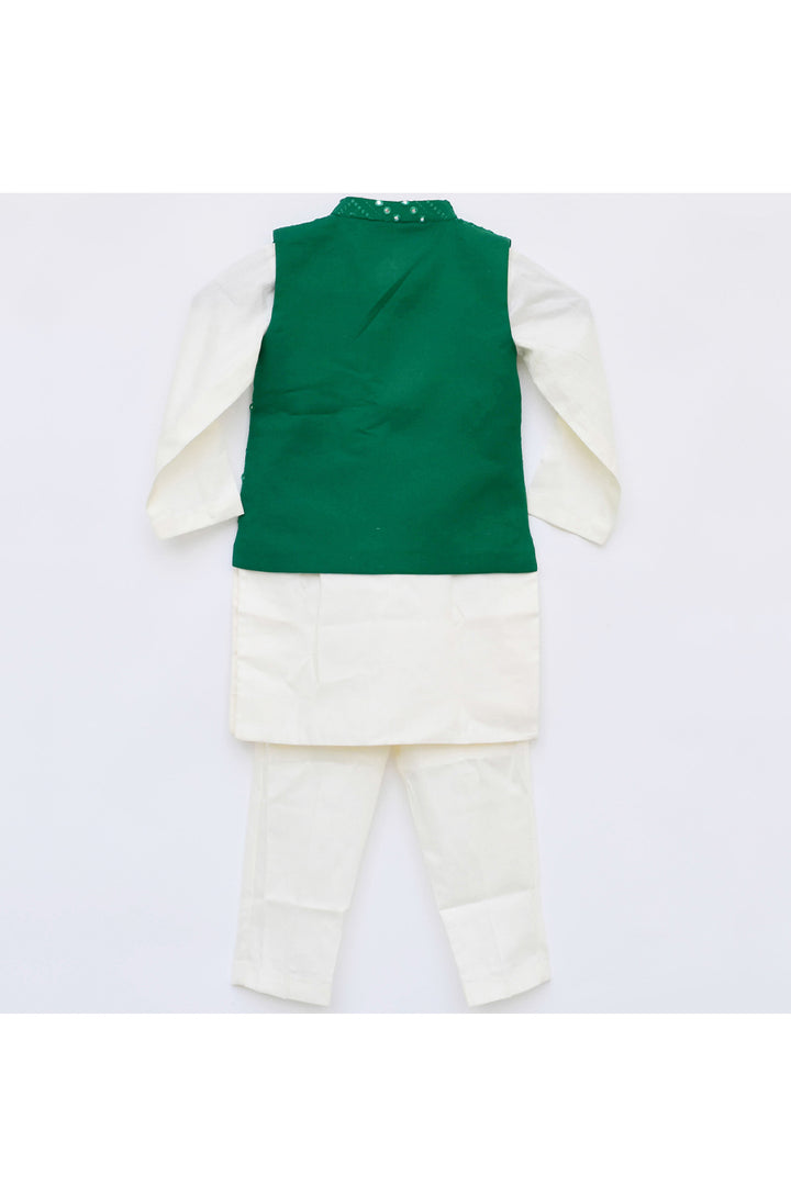 White Kurta With Mirror Embroidered jacket Set