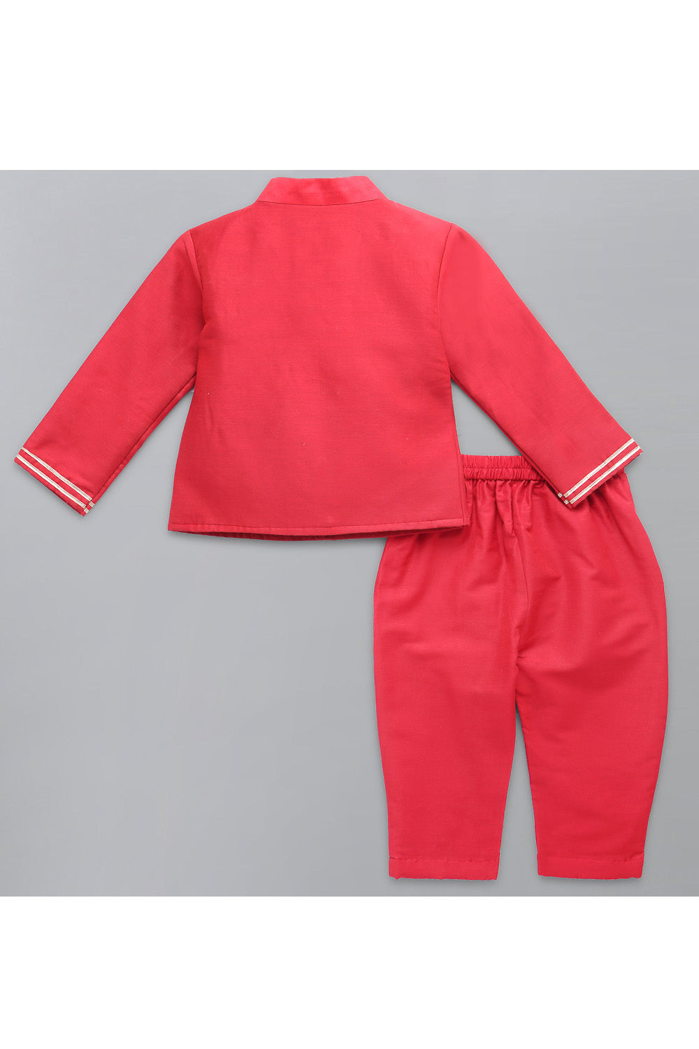 Red Cotton Silk Embroidered Short Bandhgala With Pant Set